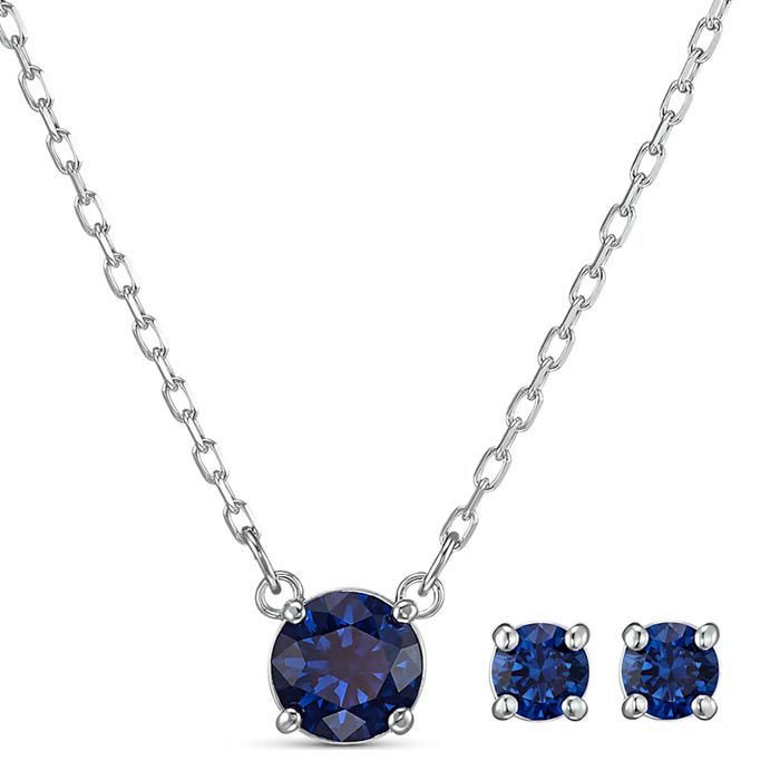 Attract set, Round cut, Blue, Rhodium plated