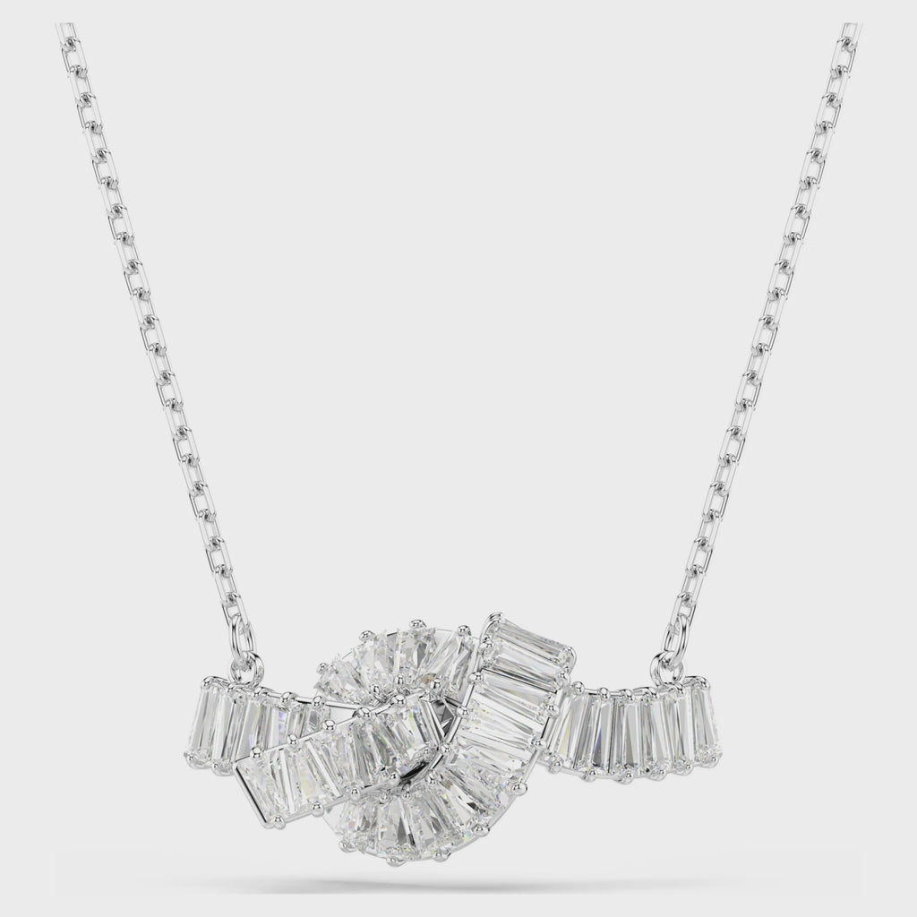 Matrix pendant Baguette cut, Knot, White, Rhodium plated 5728553