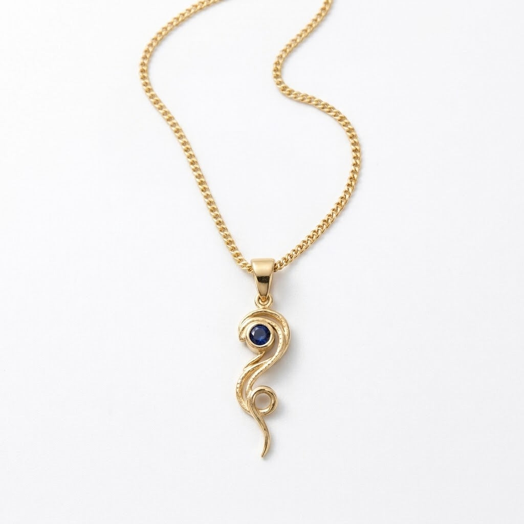Oceanic Elegance: Textured Gold & Sapphire Swirl Pendant 9ct Yellow Gold Pendant 180039