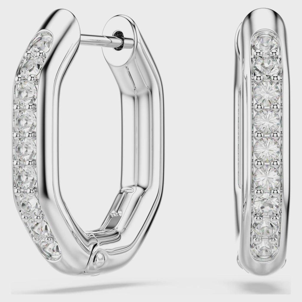 Dextera hoop earrings Octagon shape, Round cut, Small, White, Rhodium plated 5724585