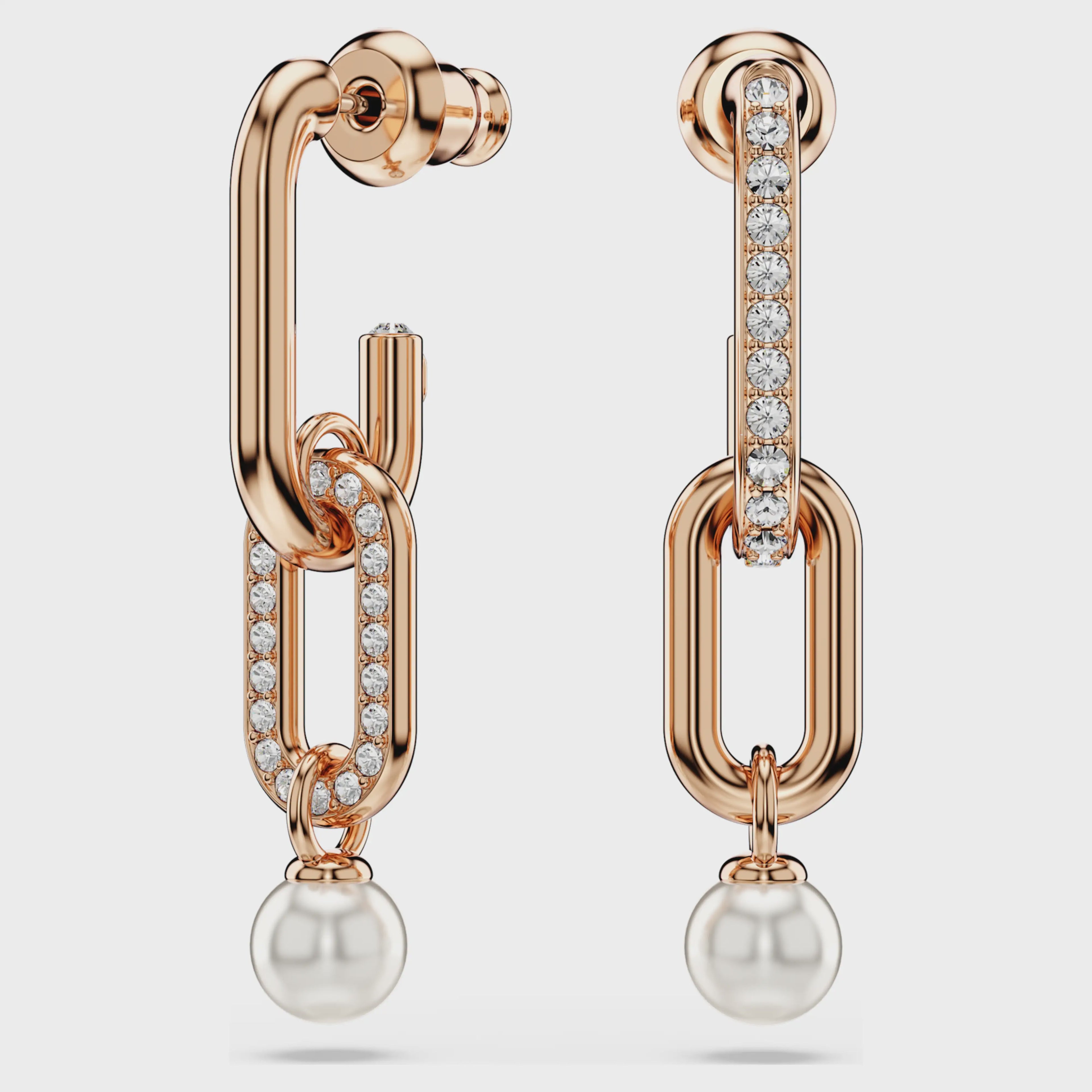 Constella drop earrings Crystal pearl, Round cut, White, 18k rose gold finish 5728585