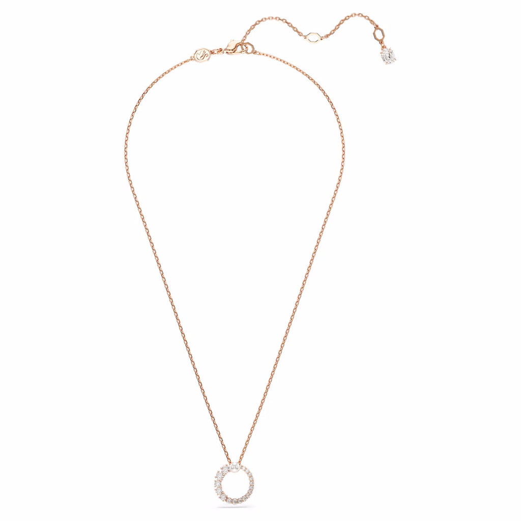 Matrix pendant Crystal pearl, Round cut, White, Rose gold-tone plated