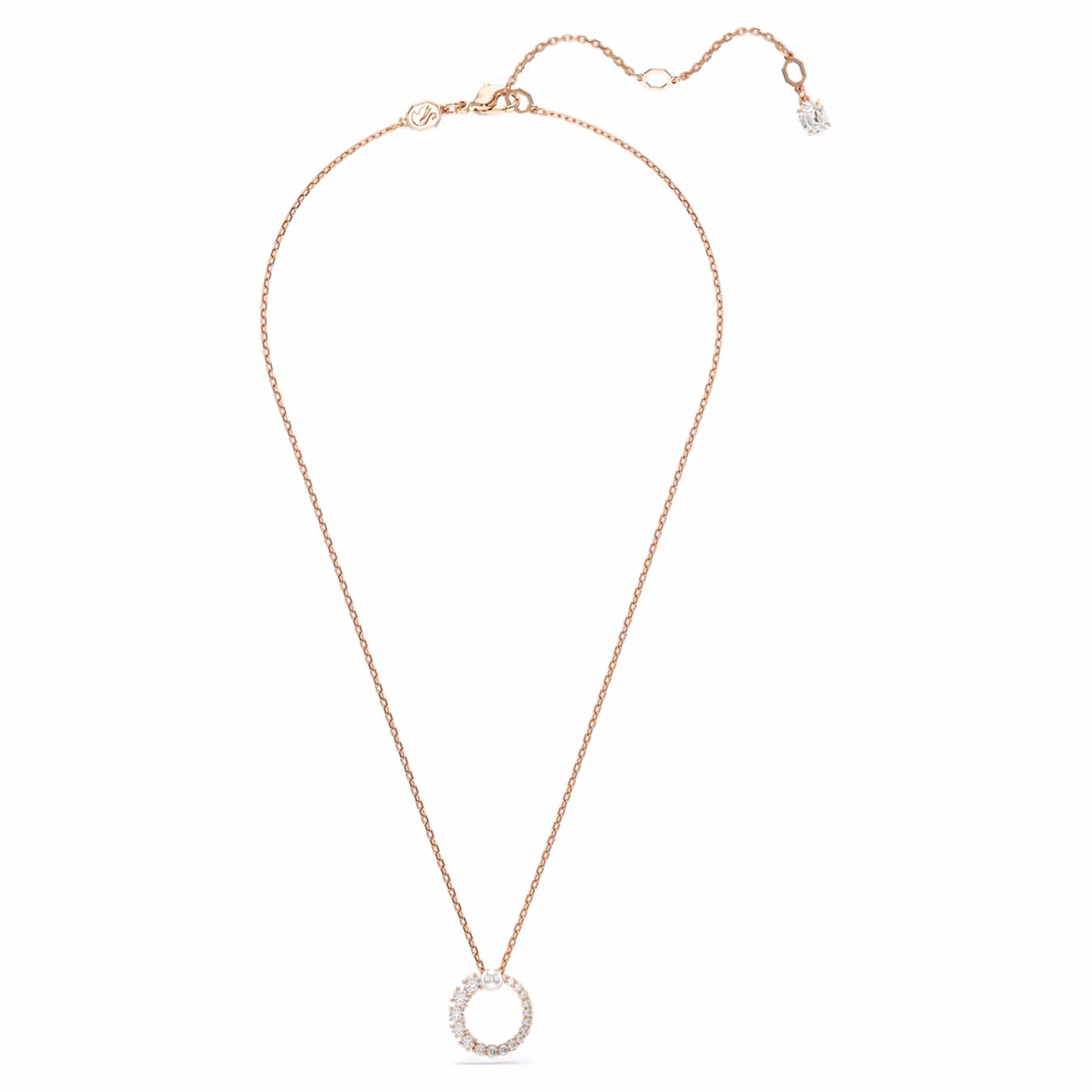 Matrix pendant Crystal pearl, Round cut, White, Rose gold-tone plated