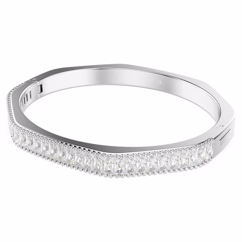 Matrix bangle Baguette cut, Octagon shape, White, Rhodium plated