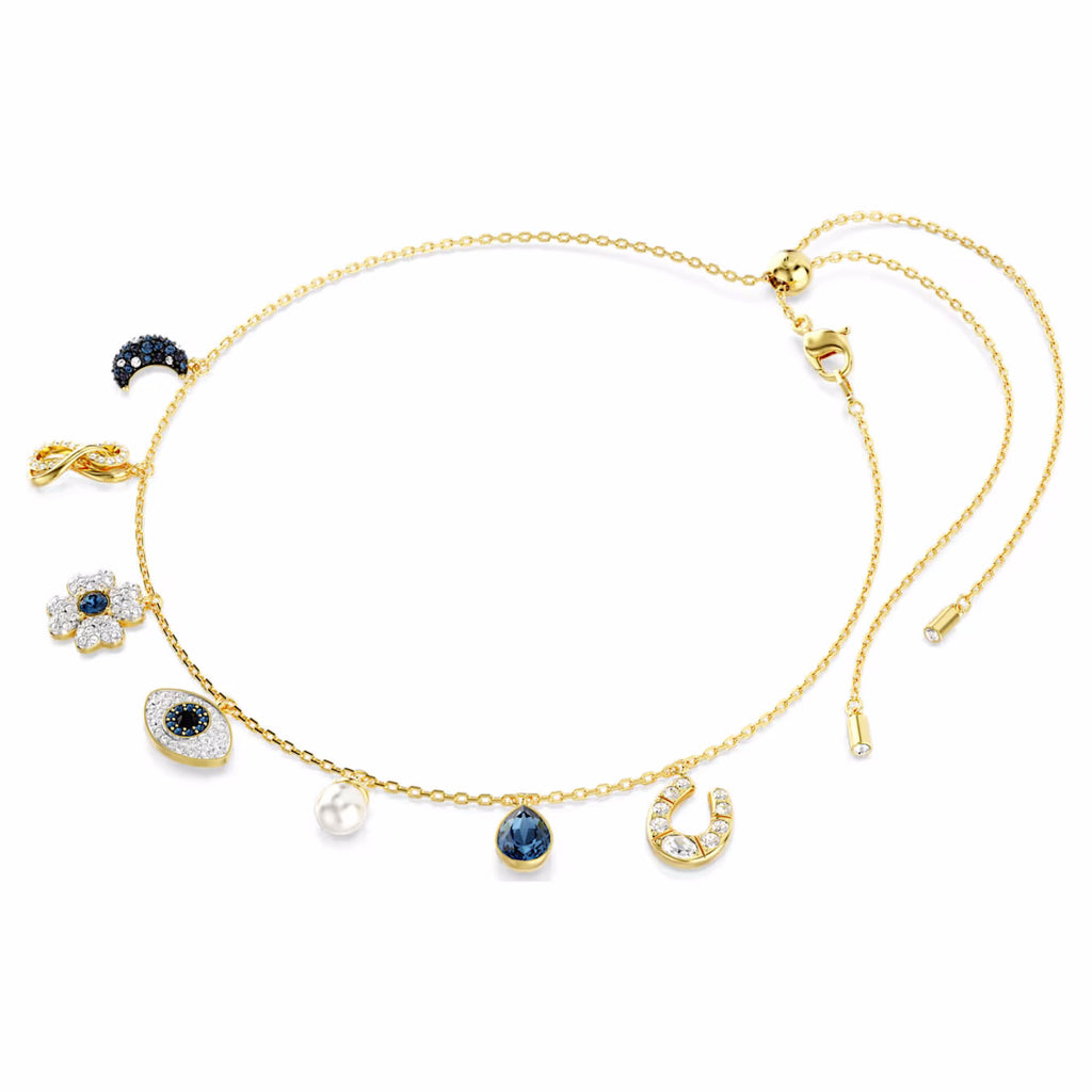 Symbolica choker Crystal pearl, Moon, infinity, clover, evil eye and horseshoe, Blue, Gold-tone plated 5692164