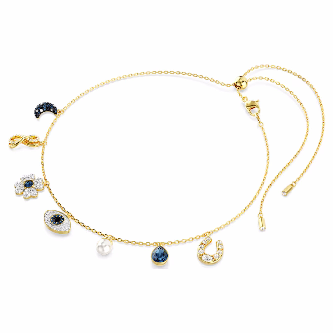 Symbolica choker Crystal pearl, Moon, infinity, clover, evil eye and horseshoe, Blue, Gold-tone plated 5692164