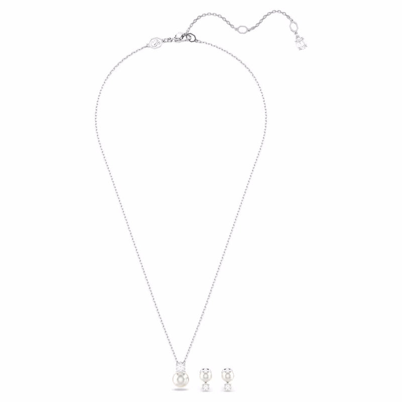 Matrix set Crystal pearl, Round cut, White, Rhodium plated