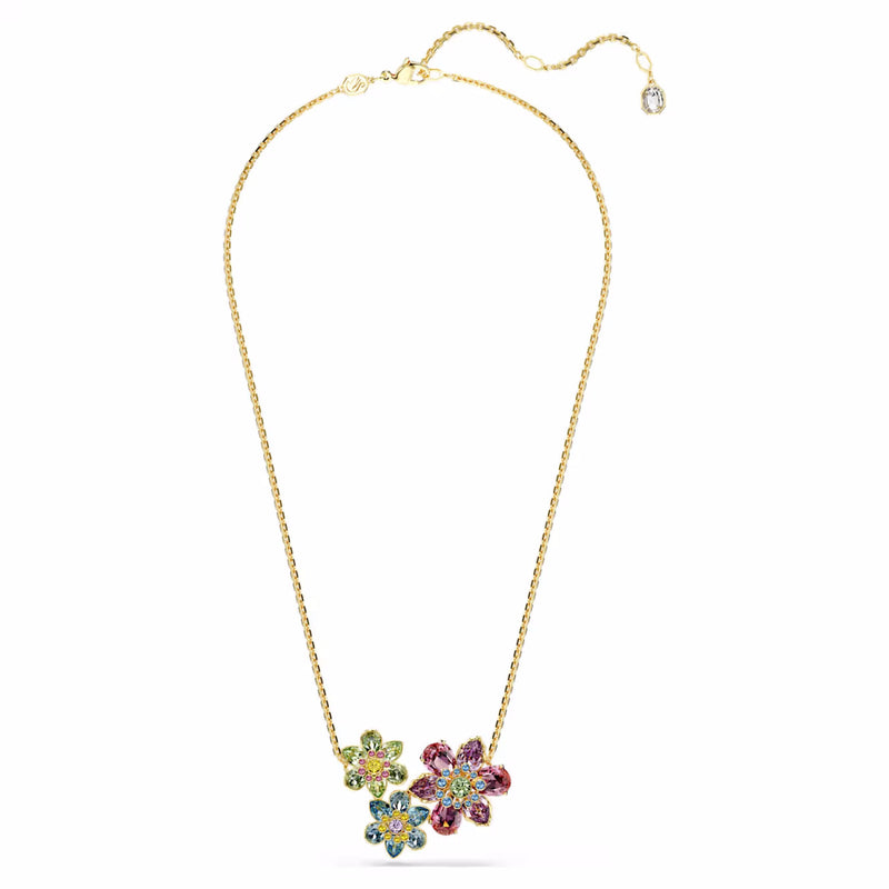 Idyllia pendant Mixed cuts, Flower, Multicoloured, Gold-tone plated
