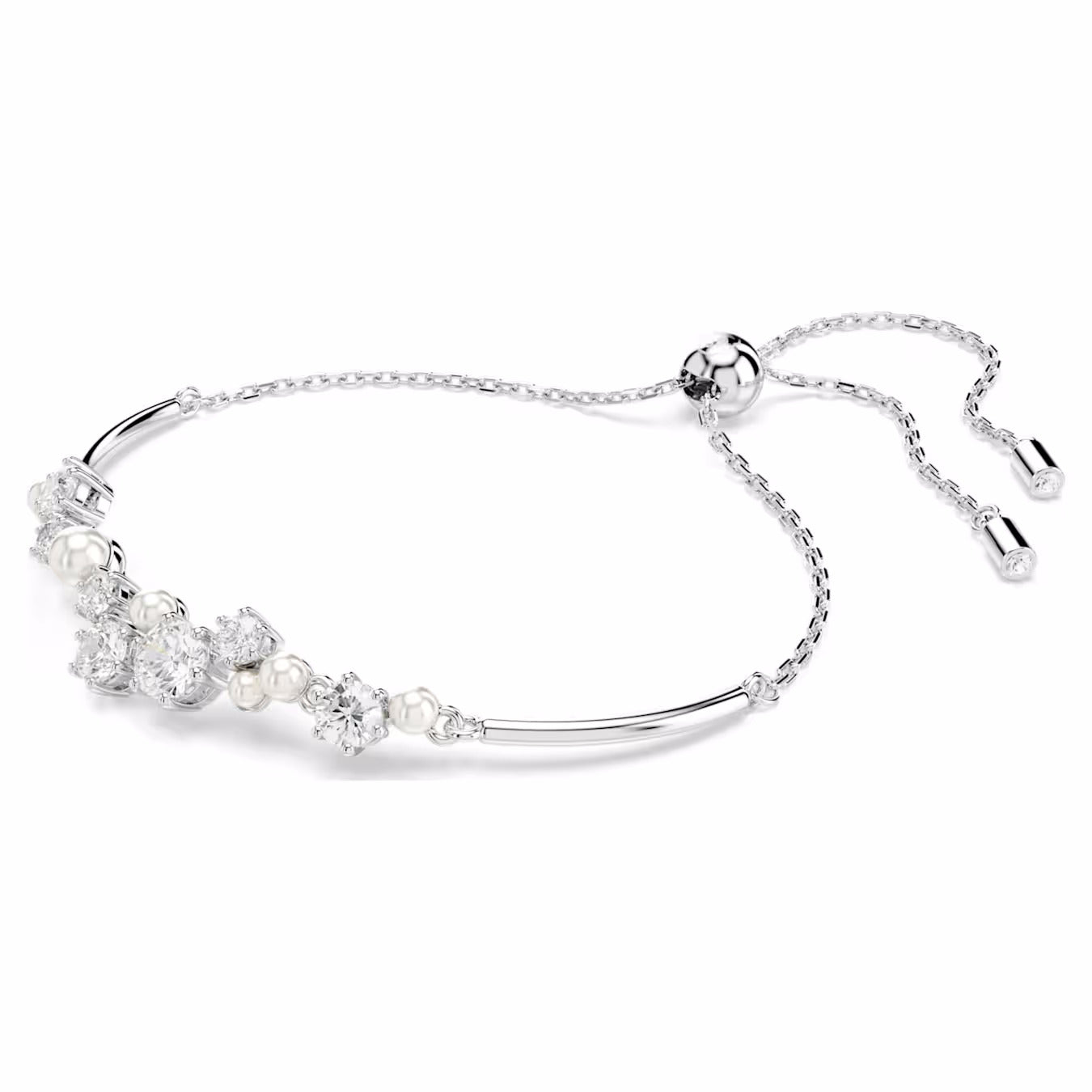 Constella bangle Crystal pearl, Round cuts, White, Rhodium plated 5705618