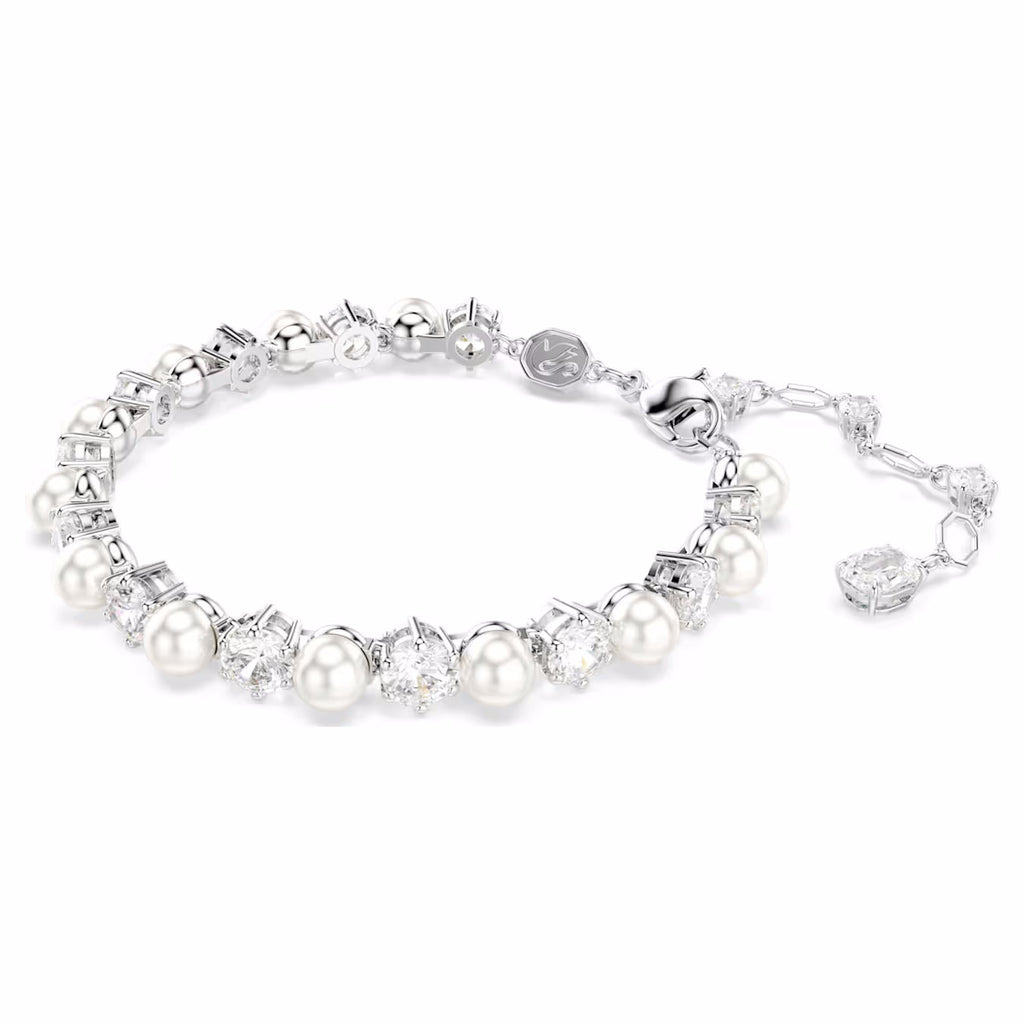 Matrix Tennis bracelet Crystal pearl, Round cut, White, Rhodium plated 5689625
