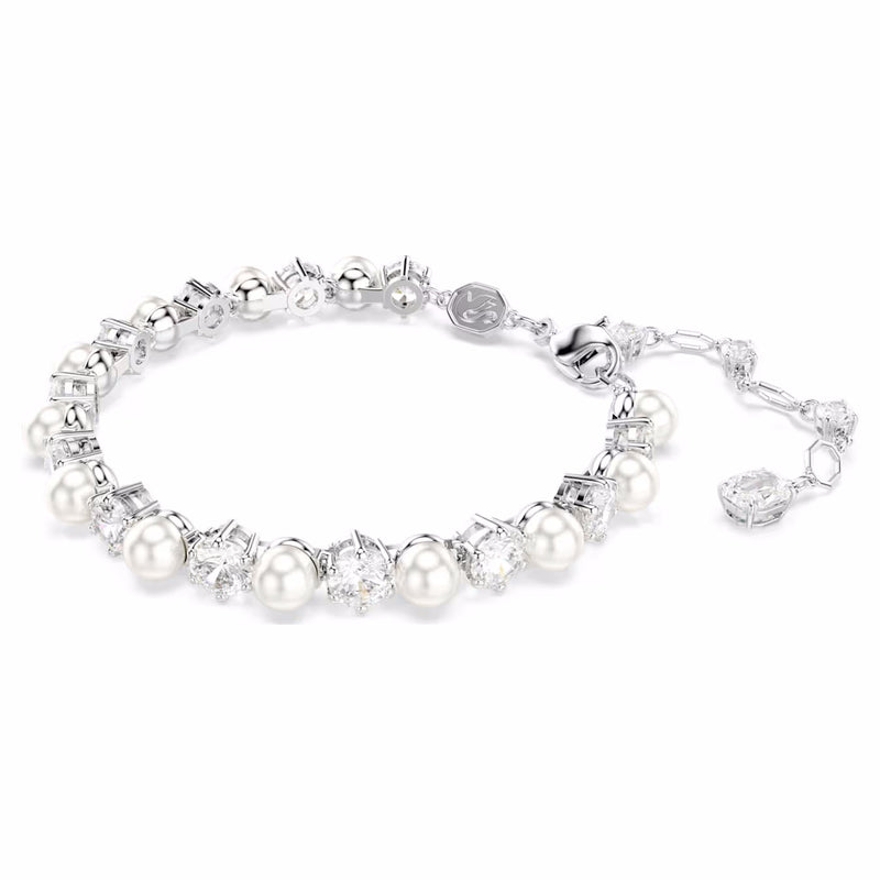 Matrix Tennis bracelet Crystal pearl, Round cut, White, Rhodium plated