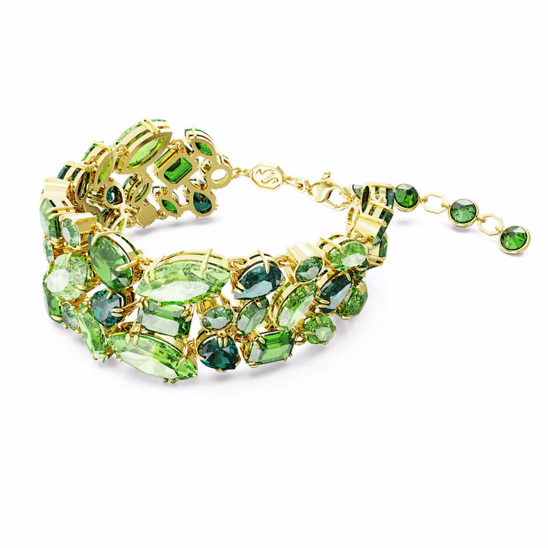 Gema bracelet Mixed cuts, Green, Gold-tone plated