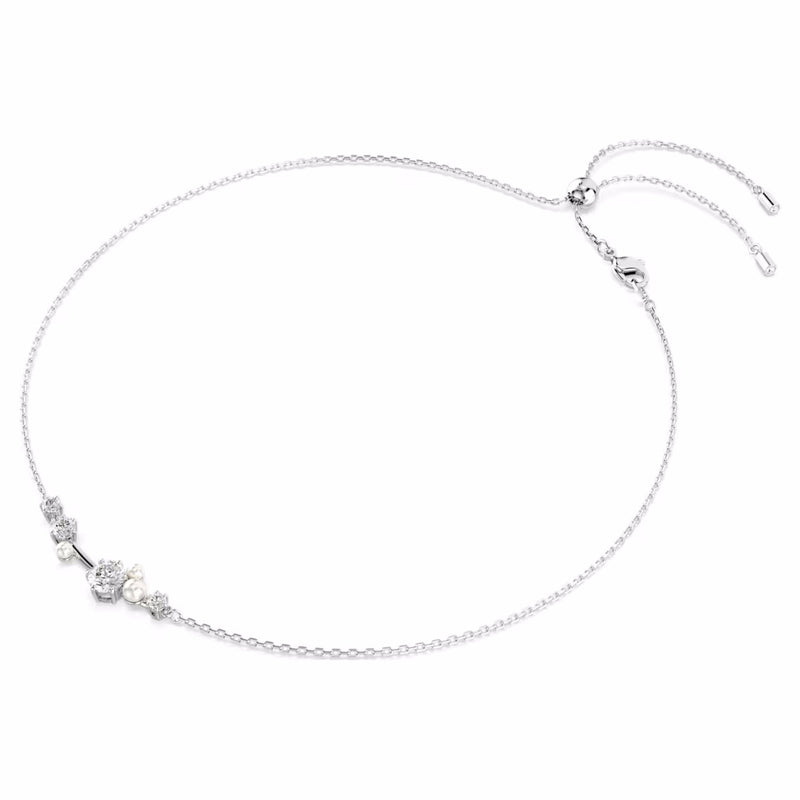 Constella necklace Crystal pearl, Round cuts, White, Rhodium plated