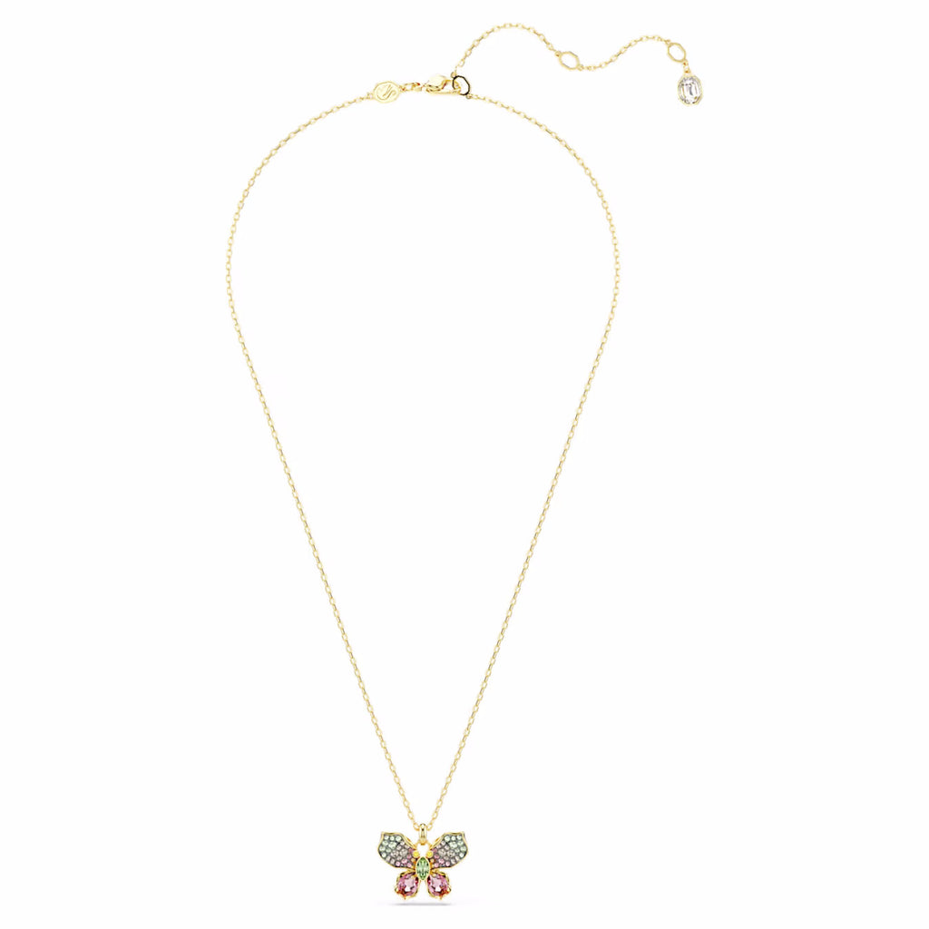 Idyllia pendant Mixed cuts, Pavé, Butterfly, Multicoloured, 18k gold finish 5709950