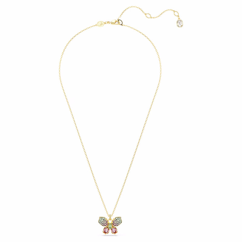Idyllia pendant Mixed cuts, Pavé, Butterfly, Multicoloured, Gold-tone plated