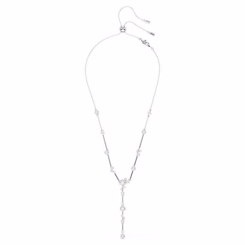 Constella Y necklace Crystal pearl, Round cuts, White, Rhodium plated