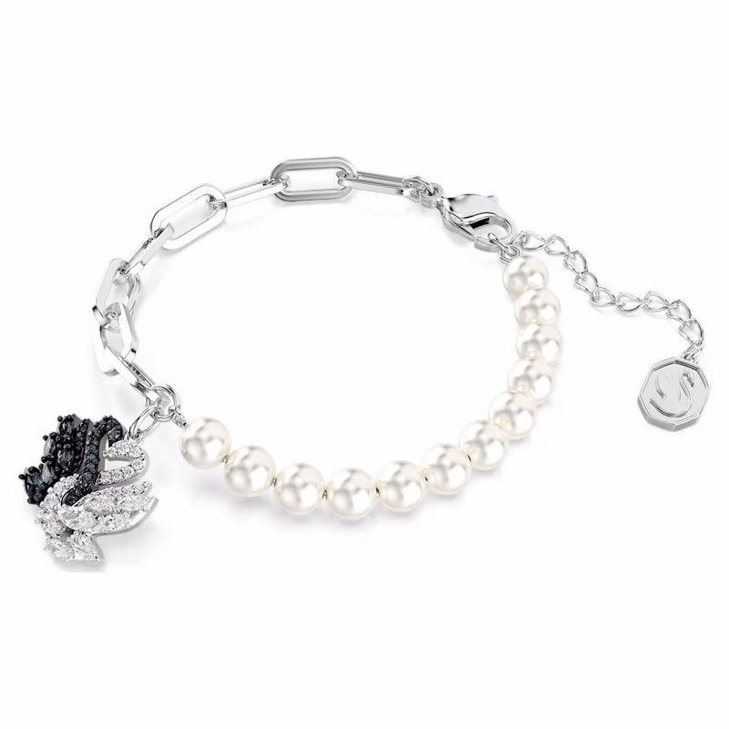 Swan bracelet Crystal pearl, Swan, Black, Mixed metal finish