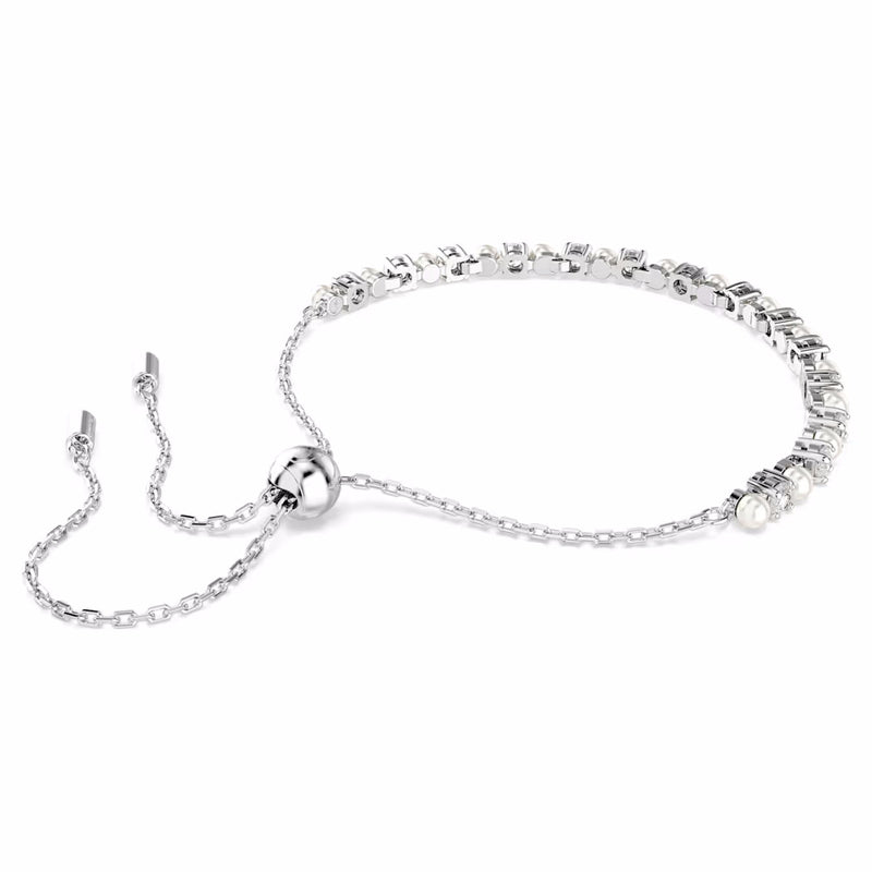 Matrix Tennis bracelet Crystal pearl, Round cut, White, Rhodium plated