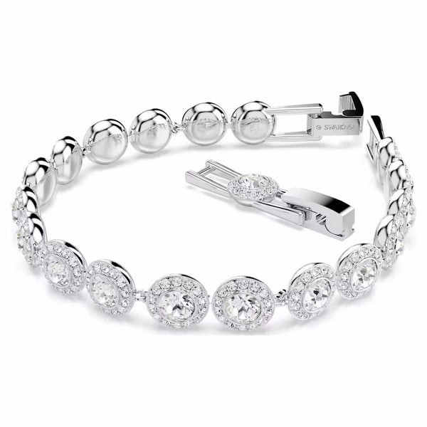 Una Tennis bracelet Round cut, White, Rhodium plated