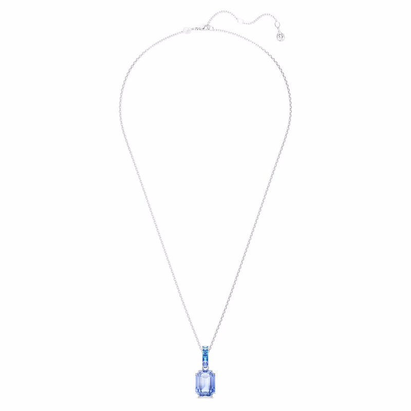 Millenia pendant Octagon cut, Blue, Rhodium plated