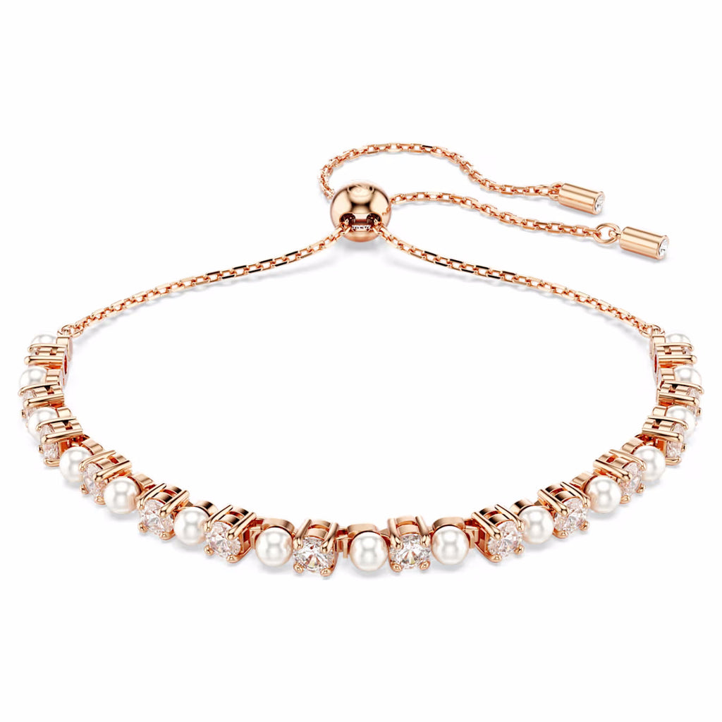 Matrix bracelet Crystal pearl, Round cuts, White, 18k rose gold finish M 5729506
