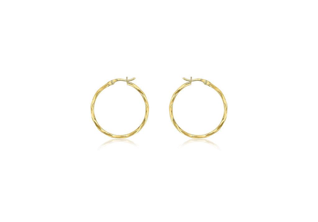 9ct Yellow Gold Diamond Cut Hoop Earrings 28mm