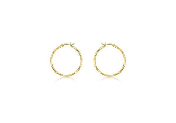 9ct Yellow Gold Diamond Cut Hoop Earrings 28mm