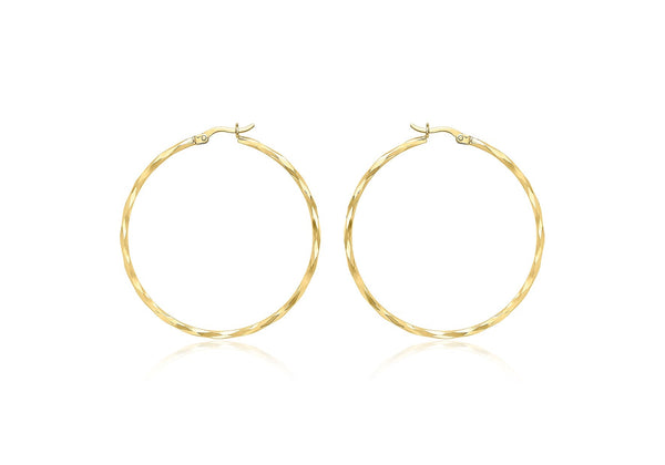 9ct Yellow Gold Diamond Cut Hoop Earrings 42mm