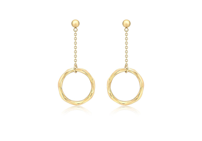 9ct Yellow Gold Diamond Cut Ring & Drop Earrings