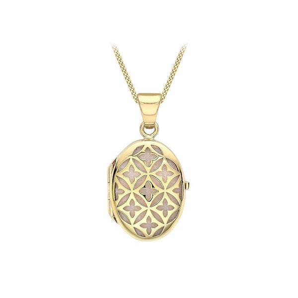 9ct Gold Oval Lattice Locket Pendant