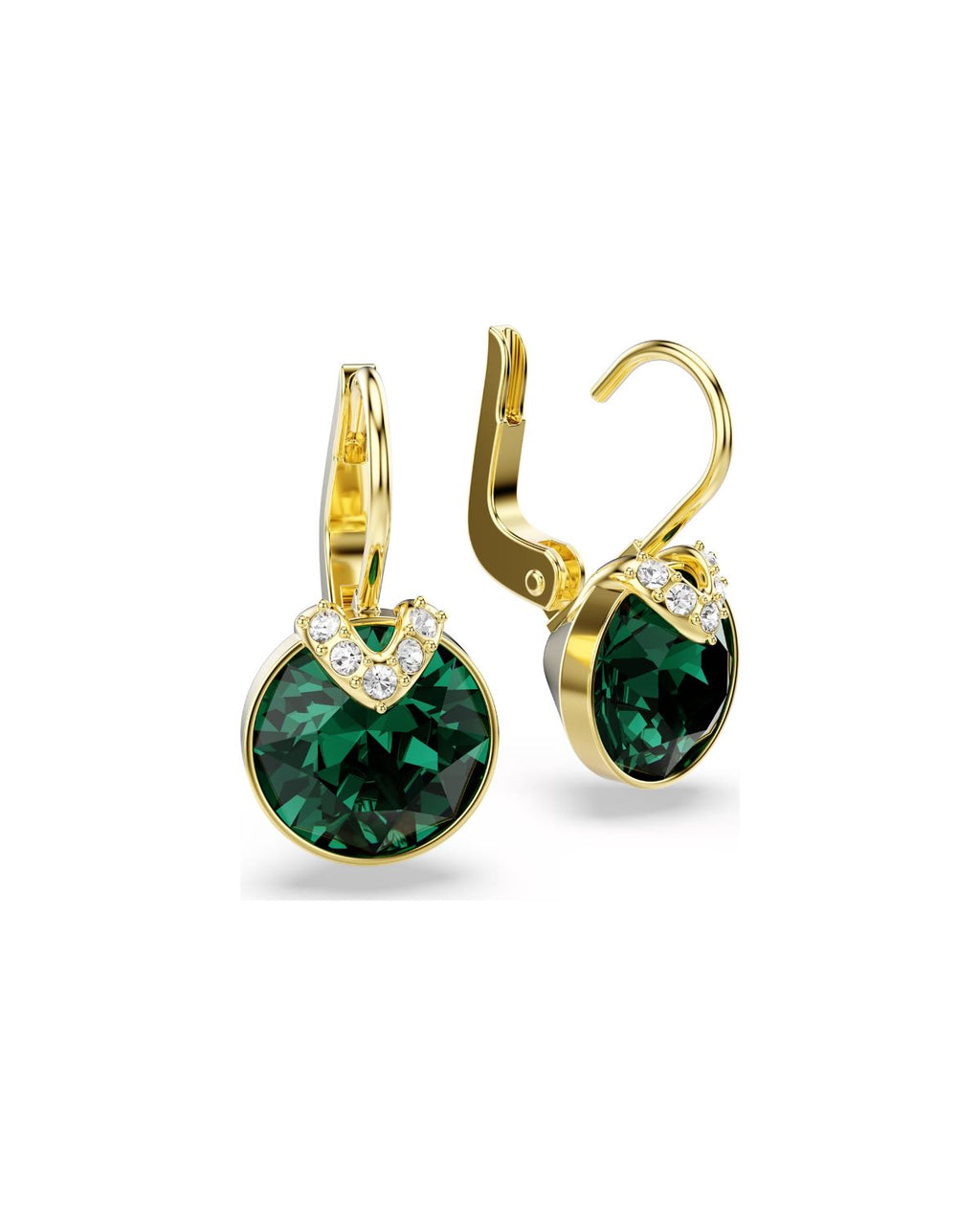 Bella V drop earrings Round cut, Green, Gold-tone plated 5735389