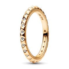 14k Gold-plated pyramid studded ring with clear cubic zirconia 162800C01