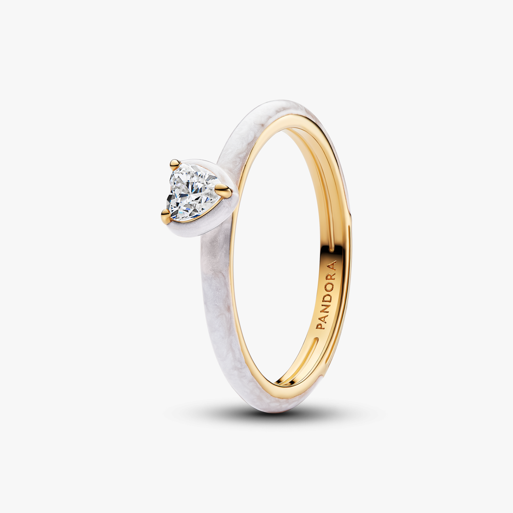 Heart 14k gold-plated ring with clear cu 163088C01-56 (High Resolution)