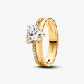 Heart 14k gold-plated ring with clear cubic zircon 163100C01-52 (High Resolution)
