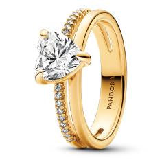 Heart 14k gold-plated ring with clear cubic zircon 163100C01-52
