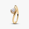 Wave heart 14k gold-plated ring with clear cubic zirconia 163660C01 (High Resolution)