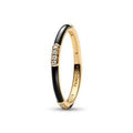 14k Gold-plated ring with clear cubic zirconia and black enamel 163686C01