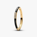 14k Gold-plated ring with clear cubic zirconia and black enamel 163686C01 (High Resolution)