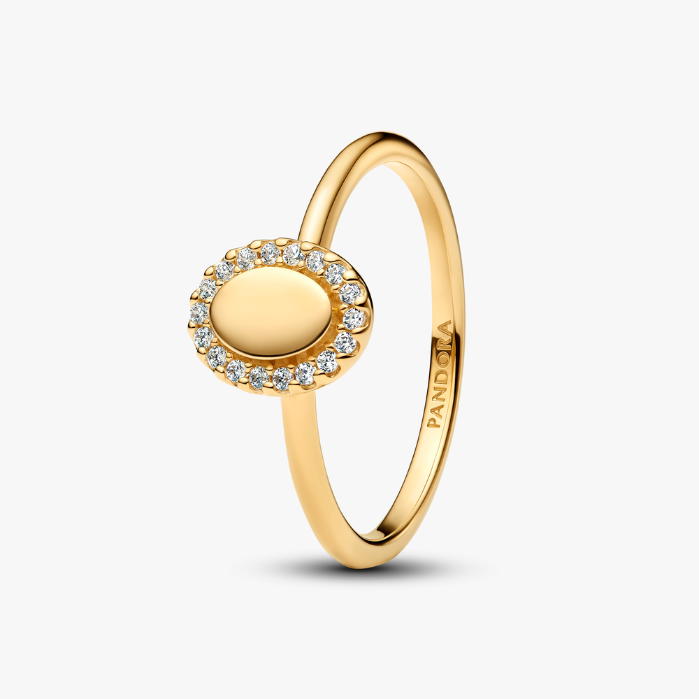 Engravable 14k gold-plated ring with clear cubic zirconia 163800C01 (High Resolution)