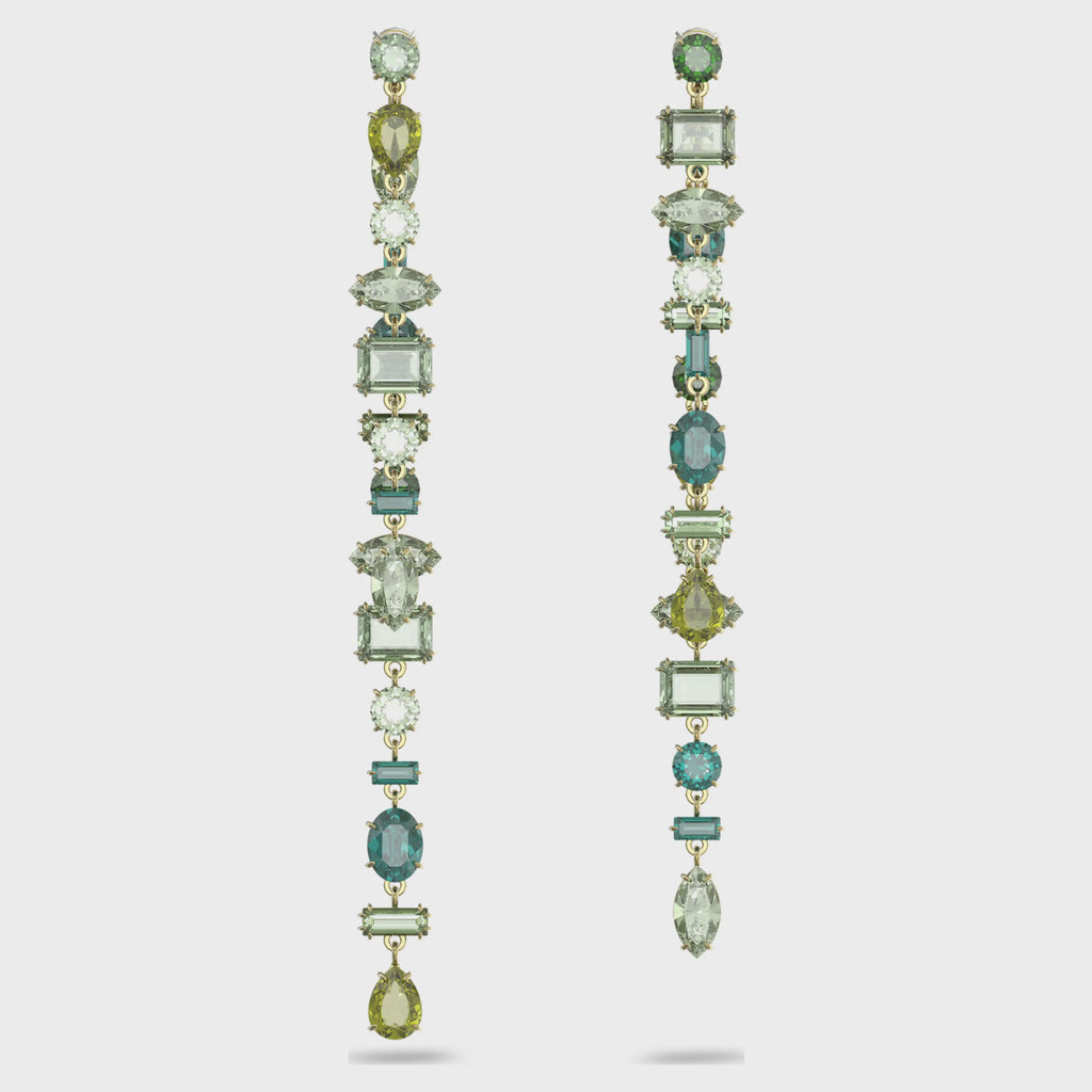 Gema Asymmetrical Green Crystal Drop Stud Earrings 5613734