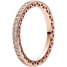 PANDORA Rose Hearts of PANDORA Ring Band w Clear CZ 180963CZ-48
