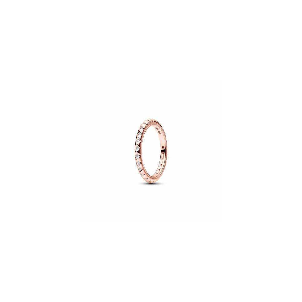 14k Rose gold-plated pyramid studded ring with clear cubic zirconia 182800C01-58 (High Resolution)