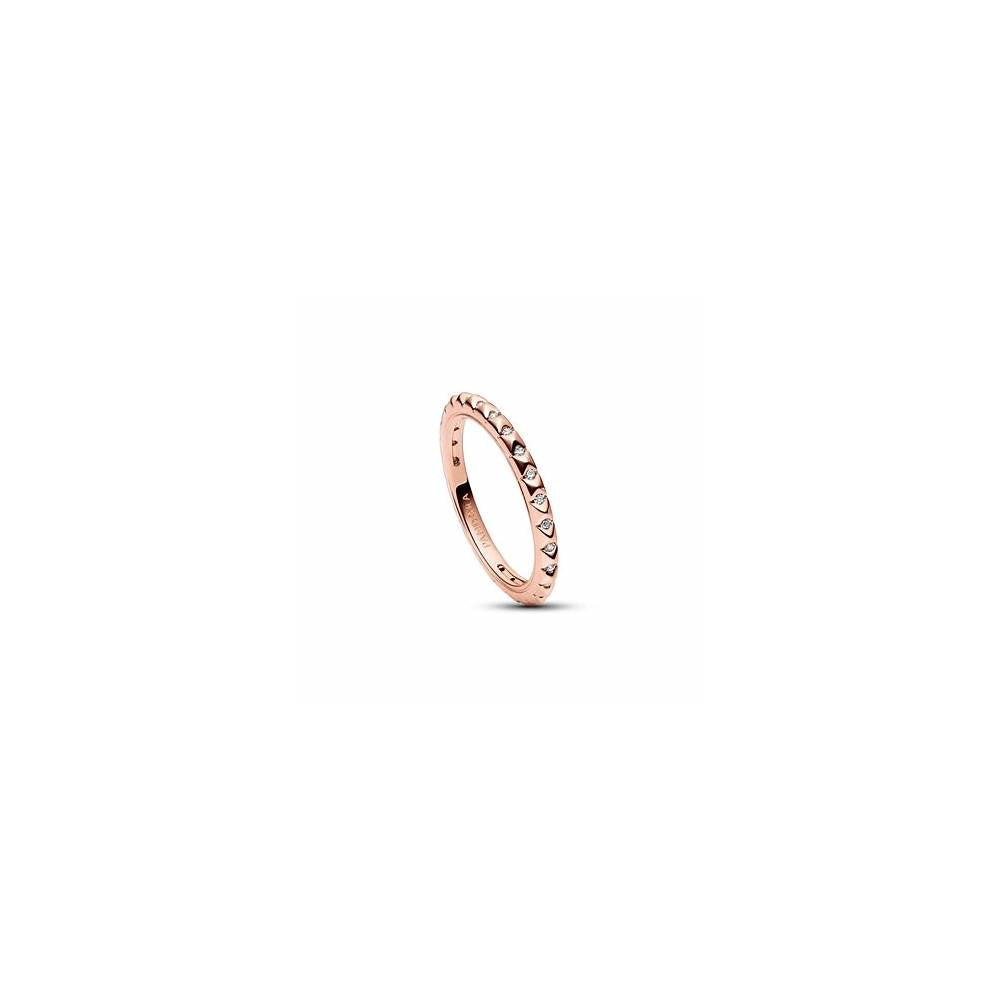 14k Rose gold-plated pyramid studded ring with clear cubic zirconia 182800C01-56 (High Resolution)
