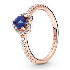 Pandora Rose Sparkling Blue Elevated Heart Ring w Blue Crystal   CZ 188421C01-50
