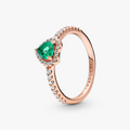 Heart 14k rose gold-plated ring with green crystal and clear cubic zirconia 188421C03-54 (High Resolution)