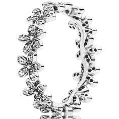 Dazzling Daisy Chain Silver Ring Band w Bead Set CZ 190934CZ-60