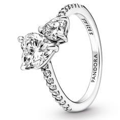 Double heart sterling silver ring with c 191198C01-54