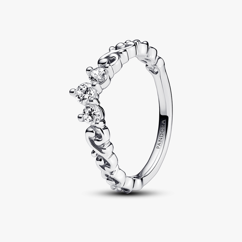 Regal tiara sterling silver ring with clear cubic zirconia 192232C01-52 (High Resolution)