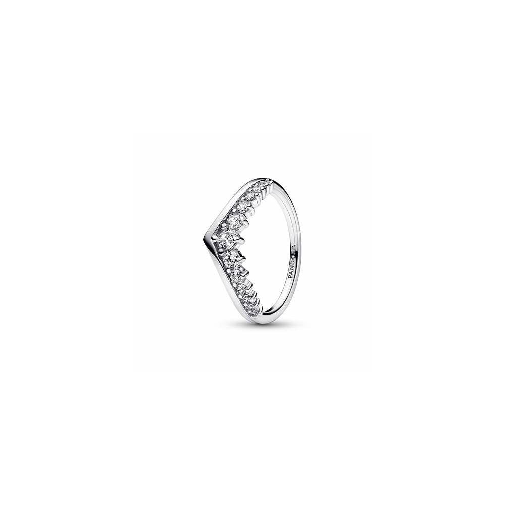 Wishbone sterling silver ring with clear cubic zirconia 192320C01-50 (High Resolution)