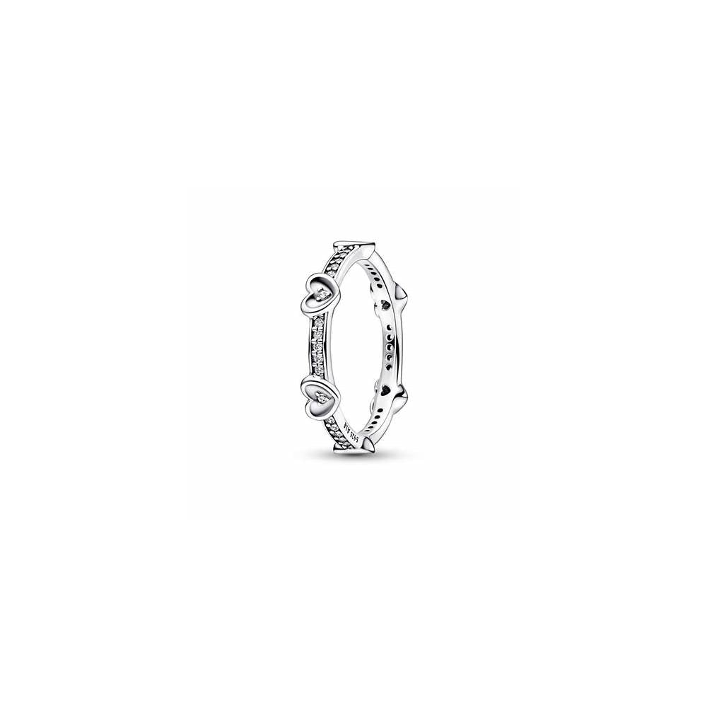 Hearts sterling silver ring with clear c 192496C01-52 (High Resolution)